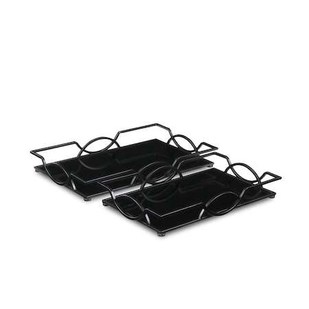 Homeroots Set Of Two 20in Black Rectangular Metal and Mirror Handmade Trays 483307