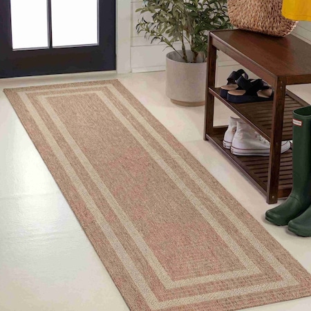 Jonathan Y Frenzy Smart Jute Minimalist Boho Inset Border Natural/Beige 2 ft. x 8 ft. Indoor/Outdoor Runner Rug FXV204A-28