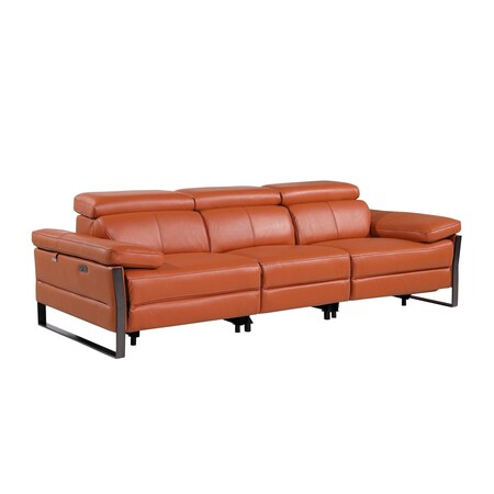 Homeroots 103" Camel Top Grain Leather Reclining Metal USB Sofa 720329