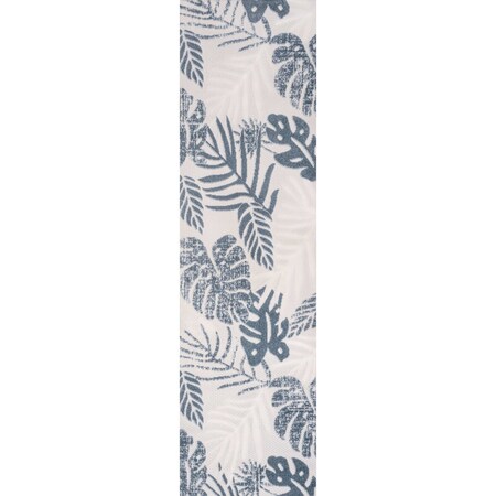 Jonathan Y Monstera Tropical Leaf High-Low Cream/Dark Blue 2 ft. x 8 ft. Indoor/Outdoor Runner Rug AMC113E-28
