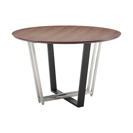 Homeroots 48" Brown And Black Iron Sled Base Round Top Dining Table 569434