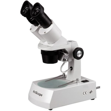 Amscope 10X-30X Compact Multi-Lens Stereo Microscope, Angled Head, Track Stand, Top & Bottom Halogen Light SE305R-A
