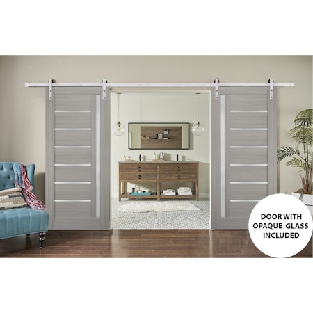 Sartodoors Double Barn Interior Door, 36" x 80", Gray QUADRO4088DB-S-SSS-36