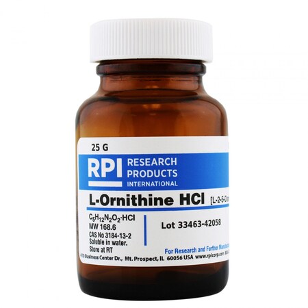 Rpi L-Ornithine HCl L-2-5-Diaminopentanoic Acid, 25 Grams O20040-25.0