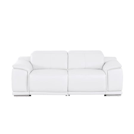 Homeroots 80in White and Silver Leather Power Reclining Loveseat 643821