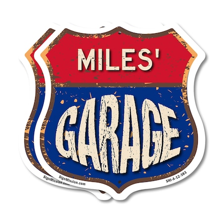 Signmission Miles's Garage, 12 inch X 12 inch, Aluminum Metal Sign, 2PK SHI-A-2PACK-12-383-MILES