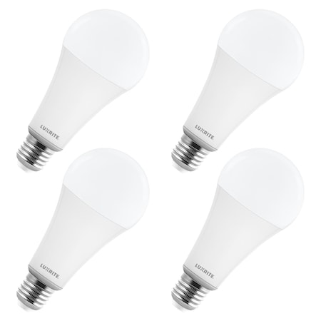 Luxrite A23 LED Light Bulb, E26 Base Bulb, 33 Watts, 4000 Lumens, Dimmable, 4000K Cool White Light, 4PK LR21458