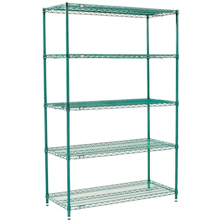 Global Industrial Nexel 5 Shelf, Poly-Green Wire Shelving Unit, Starter, 48"W x 12"D x 86"H B3150100