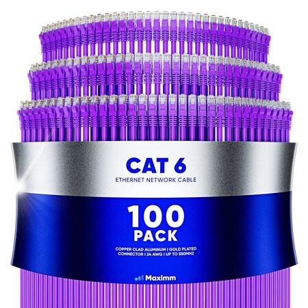 Maximm 6ft Cat6 10Gbps 550MHz UTP Ethernet Cable, 100PK, Purple, 100PK CAT6CCA-6PU-100PK