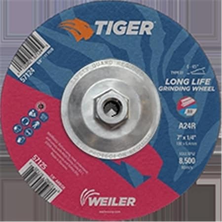 Weiler Weiler 7 x 0.25 in. Tiger Type 27 Grinding Wheel, A24R - 0.62-11 in. Nut, 10PK WE389539