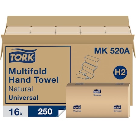 Tork Tork Multifold Hand Towel Natural H2, Universal, 100% Recycled Fibers, 16 x 250 Sheets, MK520A MK520A