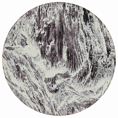 Homeroots 8' Black And Ivory Round Abstract Washable Indoor Outdoor Area Rug 614277