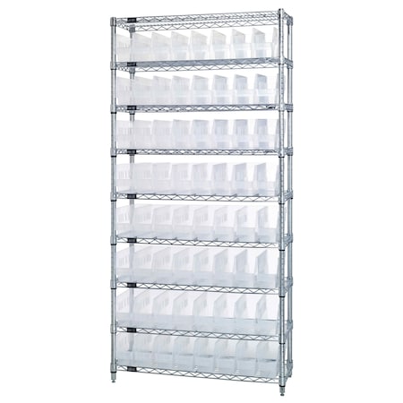 Quantum Storage Systems WIRE SHELVING UNIT W/64 BINS CLEAR WR9-203CL
