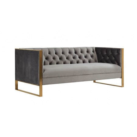 Homeroots 75" Gray Velvet Sofa With Gold Legs 488841