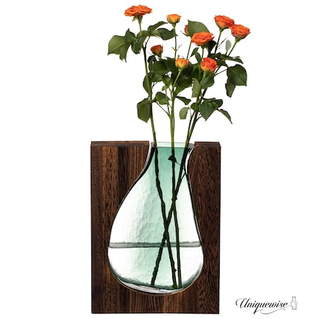 Uniquewise 12-Inch Wood and Glass Inlay Vase - Merging the Natural Warmth and Texture of Wood with the QI004737.L