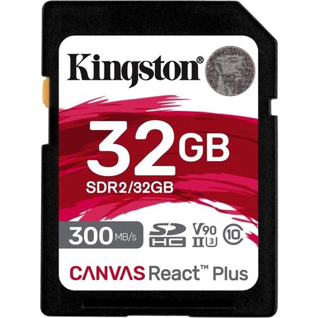 Kingston 32GB CANVAS REACT PLUS SDHC UHS-II 300R/260W U3 V90 FOR FULL HD/4K/8K SDR2/32GB