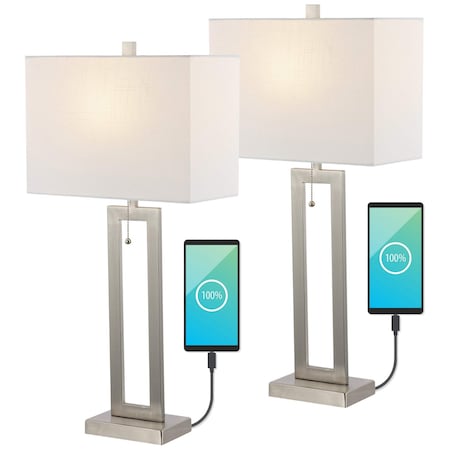 Jonathan Y Sabrina 28.5" Vintage Industrial Iron LED Table Lamp with Pull-Chain and USB Charging Port, Nic, 2PK JYL1126B-SET2