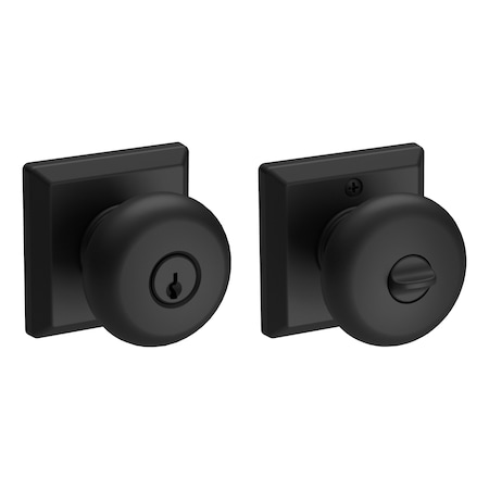 Baldwin Entry Round Knob and Traditional Square Rose with 6AL Latch and Dual Strike Satin Black Finish ENROUTSR190