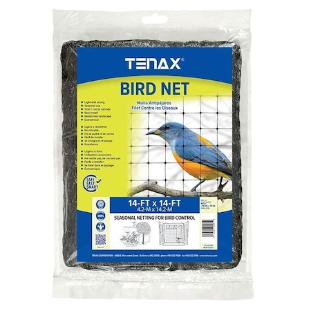 Tenax Plant and Pond Bird Net, 14 ft L, 14 ft W, 0.79 x 0.79 in Mesh, Polypropylene, Black 2A220065