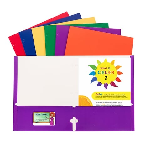 C-Line Products 2-Pocket Laminated Paper Folder with 3-Hole Punch, Assorted Primary Colors, 50PK 06400-DS