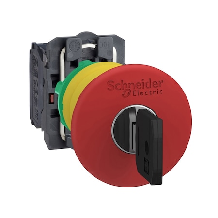 Schneider Electric Emergency stop switching off, Harmony XB5, plastic, red mushroom 40mm, 22mm trigger latching key release, 1NC XB5AS9442