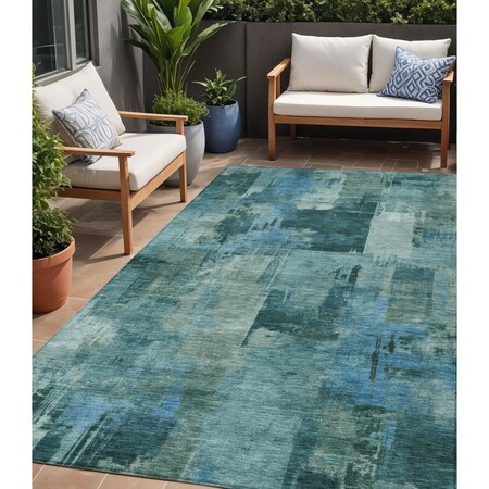 Homeroots 5' X 8' Teal Blue And Pale Aqua Abstract Washable Indoor Outdoor Area Rug 630790