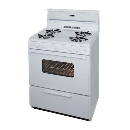 Premier Gas Range, Electronic Spark, 4 Open Burners, 30 inW x 46 inH x 26 inD, 3.91 cu. ft. Oven, White 805790