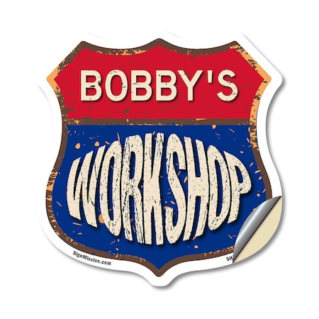 Signmission Bobby's Workshop, 18 Inch X 18 Inch, Vinyl Decal SHI-D-18-489-BOBBY