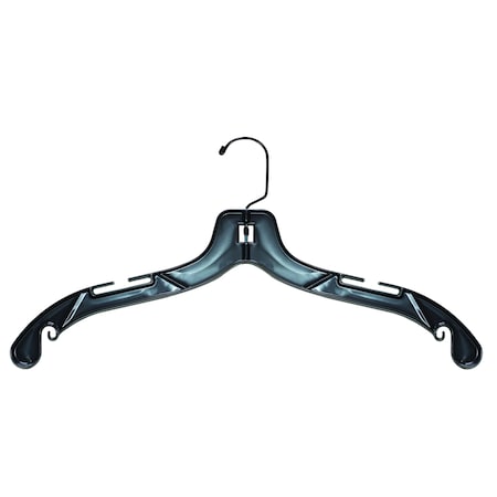 Nahanco 17in Black Plastic Middle Heavy Weight Shirt Hanger w/ Black hook, 100PK 2505BH