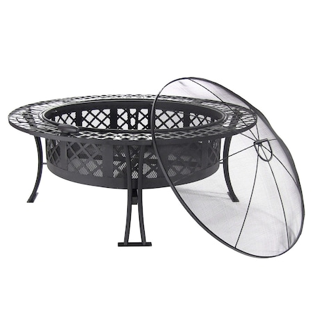 Homeroots 40in Black Steel Wood Burning Round Fire Pit 666302