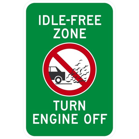 Lyle Idle-Free Zone Turn Engine Off (W/Sym), 12x18, High Intensity Prismatic, Green G-4461-HI_12x18