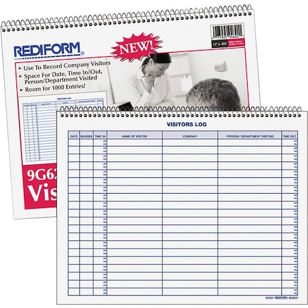 Rediform Visitors Log Book, 1000 Entries, 11" x 8-1/2", White, 50 Pages/Book 9G620