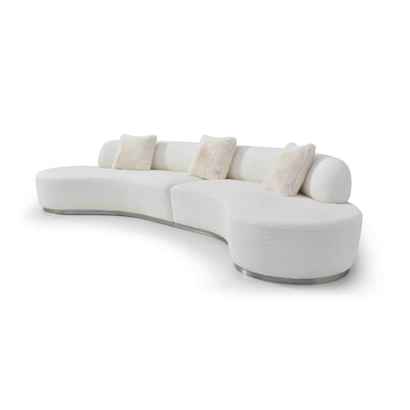 Homeroots 150" White Cotton Blend Curved Sofa With Toss Pillows 719426