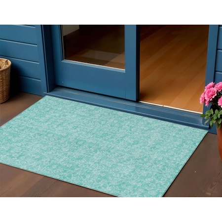 Homeroots 3' X 5' Teal Blue And Ivory Floral Washable Indoor Outdoor Area Rug 581882