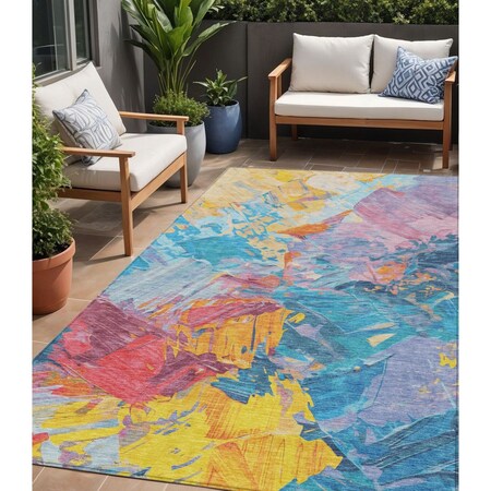 Homeroots 5' X 8' Blue Yellow Pink And Orange Abstract Washable Indoor Outdoor Area Rug 618533