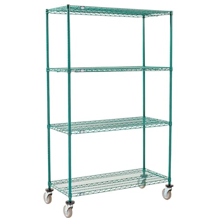 Global Industrial Nexel 4 Shelf Truck, Poly-Green, 36"W x 14"D x 69"H, Polyurethane Swivel Casters B3157760