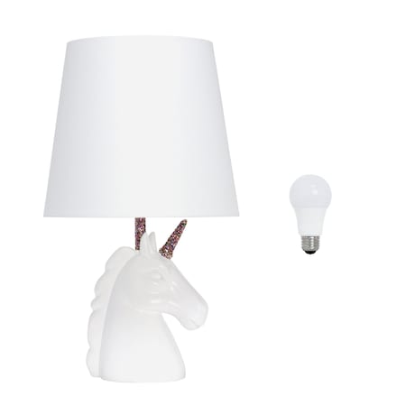 Homeroots 16" White And Rainbow Novelty Table Lamp LED With White Drum Shade 643117