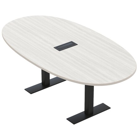 Skutchi Designs 7ft Conference Table With Power Unit | 6 Person Modular Boval Meeting Table | Harmony Series HAR-BOVL-48X84-T.BK-WA7976-EBLK