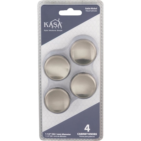 Hardware Resources KasaWare 1-1/2''Diameter Satin Nickel Knob, 4PK K063SN-4