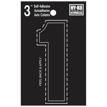Hy-Ko 30400 Series Die-Cut Number, Character: 1, 3 in H Character, Black Character, Vinyl 30401