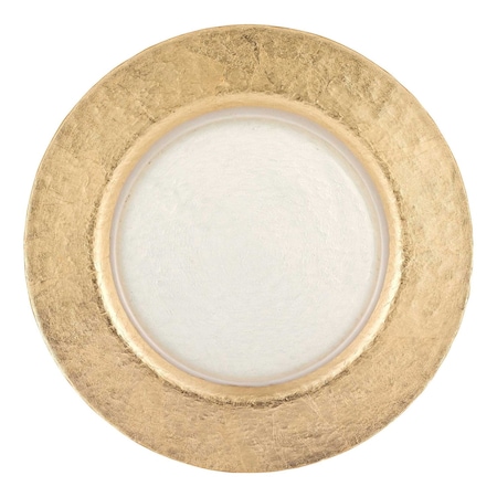 Homeroots 13in Clear And Gold Round Glass Handmade Charger Plate 375871