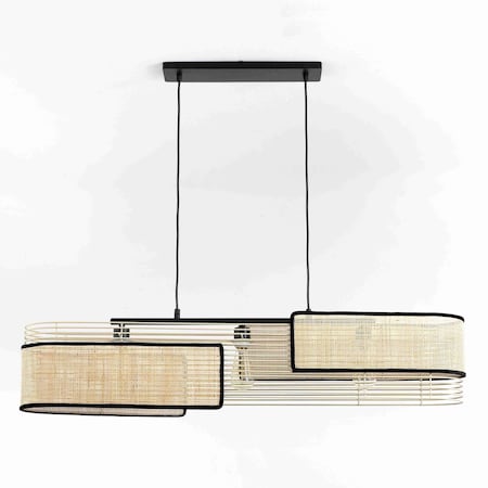 Vidalite Mazal 3-Light Pendant with Woven Wicker Shade, Stiched Velvet Detailing, Adjustable Hanging Height CE1009078