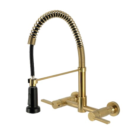 Kingston Brass Double-Handle Wall-Mount Pre-Rinse Bridge Kitchen Faucet, Brushed Brass GS8187CTL