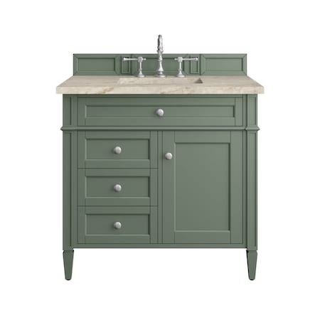 James Martin Vanities Brittany 36" Single Vanity, Smokey Celadon, w/ 3 CM Tajnar Eclos Top 650-V36-SC-3TJR