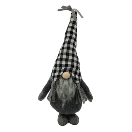 Homeroots 27" Black and White Buffalo Plaid Standing Gnome 402542