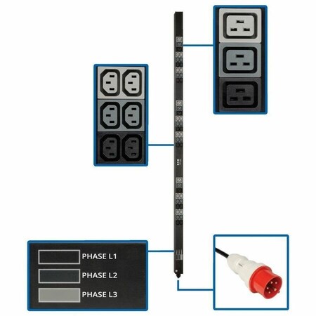 Eaton Tripp Lite Series 11.5kW 3-Phase Basic PDU - 45 208-240V Outlets 36 C13, 9 C19, IEC 309 PDU3XV6G20