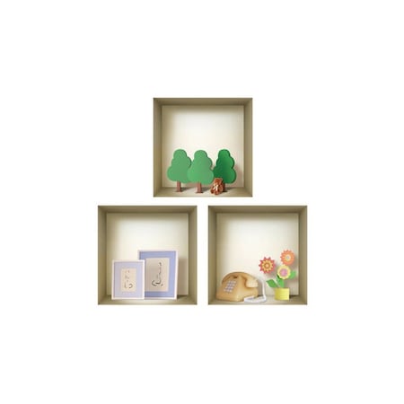 Homeroots Set of Three Ash Faux Niche 3D Peel and Stick Wall Decals, 3PK 565422