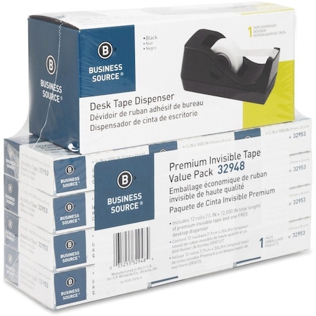 Business Source Invisible Tape Dispenser Value Pack, 27.78 yd L, Clear, 12 PK BSN32948