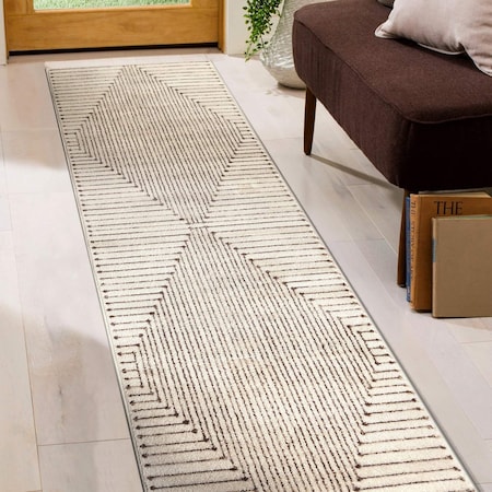 World Rug Gallery Modern Geometric Runner Rug 2 ft 3 in x 8 ft Beige WR91BEIGE2X8