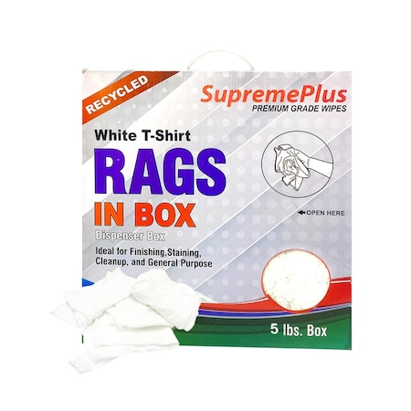 Supremeplus Recycled White Knit T-Shirt Cleaning Rags, 5 lbs. Compressed Box SP-7637